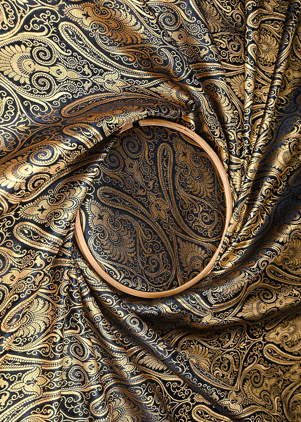 Black-Banarasi-Brocade-Fabric-With-Allover-Golden-Zari-Handloom-22452-close-view