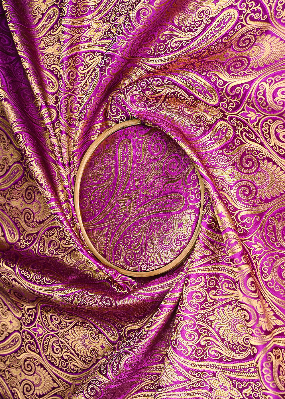 Purple-Banarasi-Brocade-Fabric-With-Allover-Golden-Zari-Handloom-22454-close-view