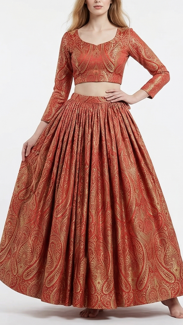 Wine Banarasi Brocade Fabric With All Over Golden Zari Handloom 22455
