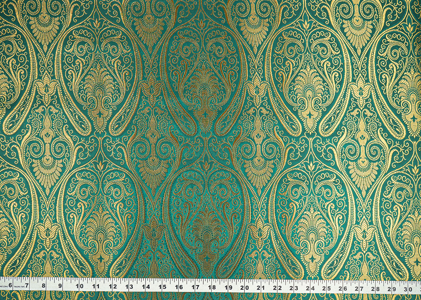 Rama-Green-Banarasi-Brocade-Fabric-With-Allover-Golden-Zari-Handloom-22456-measurement-view