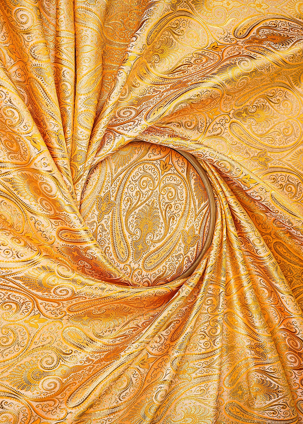 Peach-Banarasi-Brocade-Fabric-With-Allover-Golden-Zari-Handloom-22460-close-view