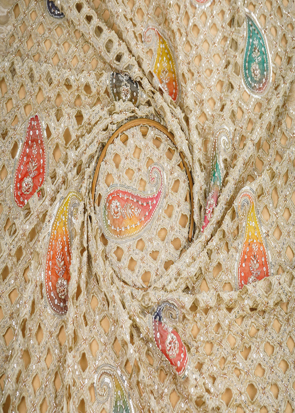 Chiku-Imported-Tissue-Fabric-With-All-Over-Sequins-Katdana-Bead-Patch-And-Cutwork-22476-close-view