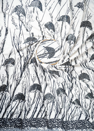 White Cotton Fabric With All Over  Thread And Faux Mirror Work With One Side Border 22480