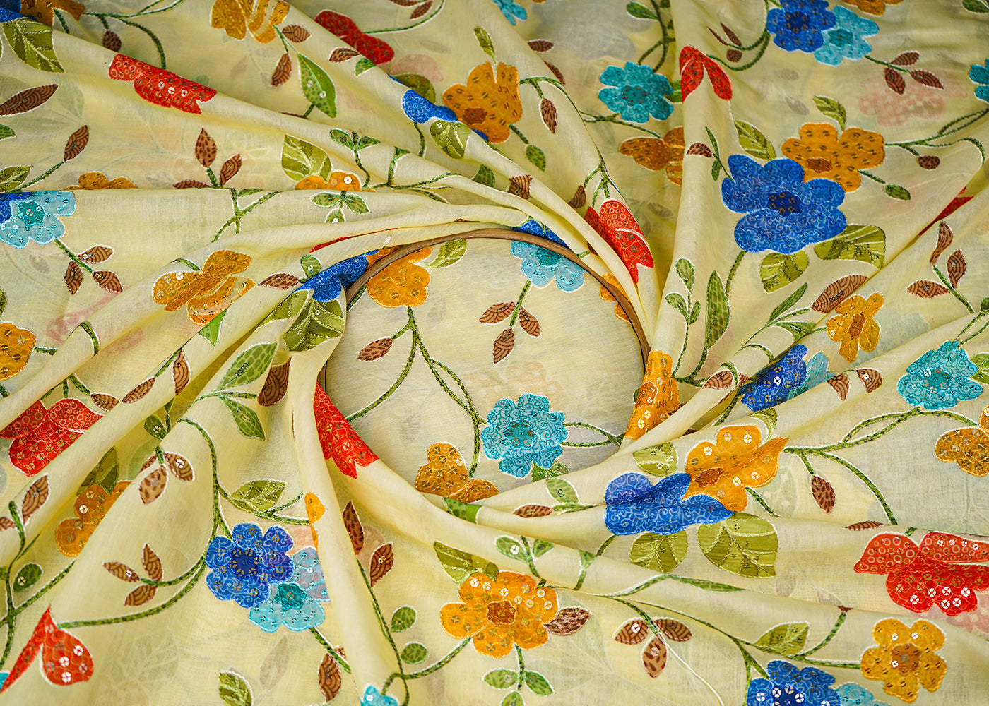 Lemon-Yellow-Muslin-Fabric-With-Allover-Sequins-And-Thread-Work-22483-close-view