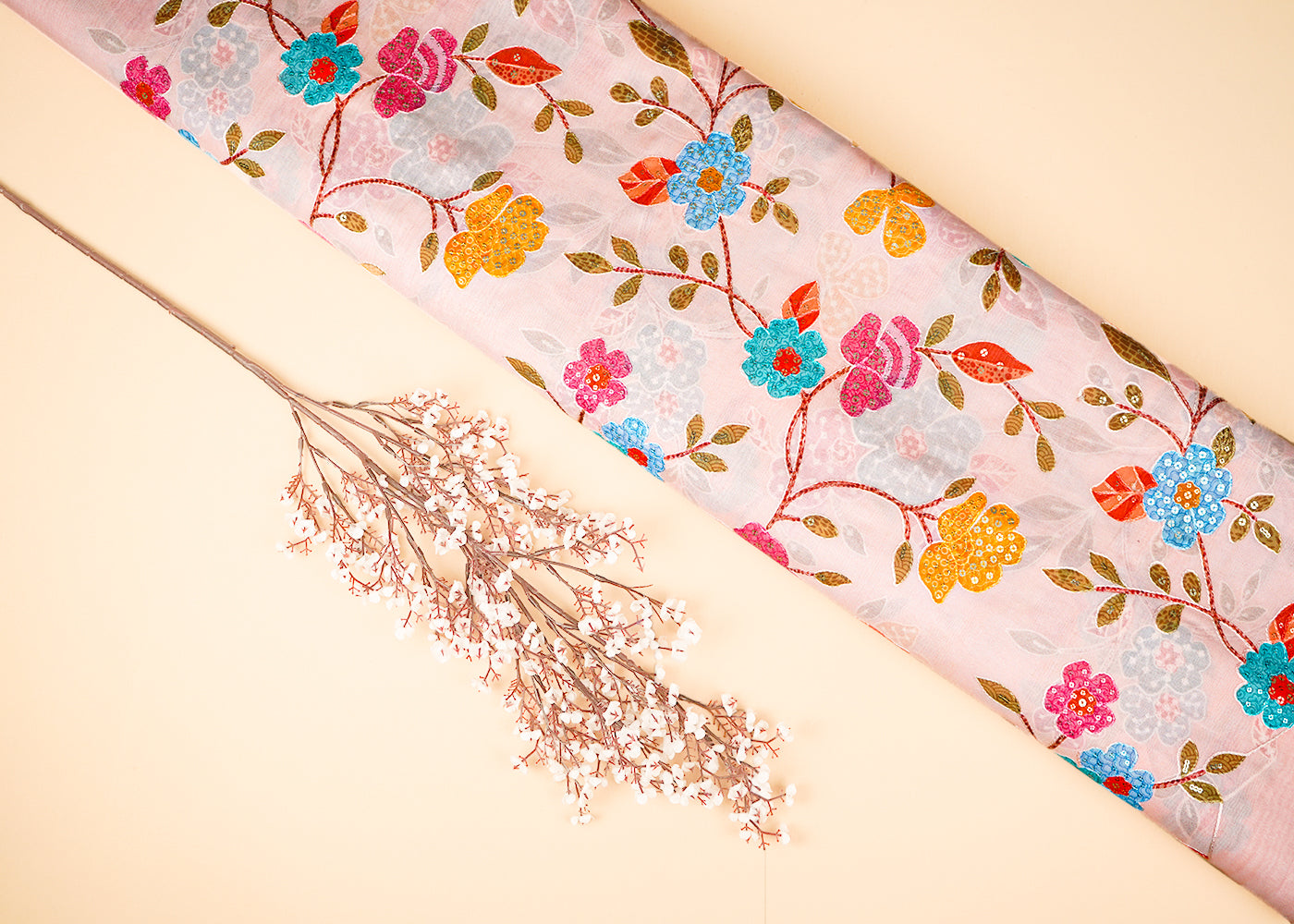 Peach-Muslin-Fabric-With-Allover-Sequins-And-Thread-Work-22484