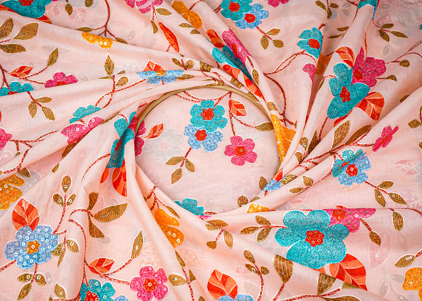 Peach-Muslin-Fabric-With-Allover-Sequins-And-Thread-Work-22484-close-view