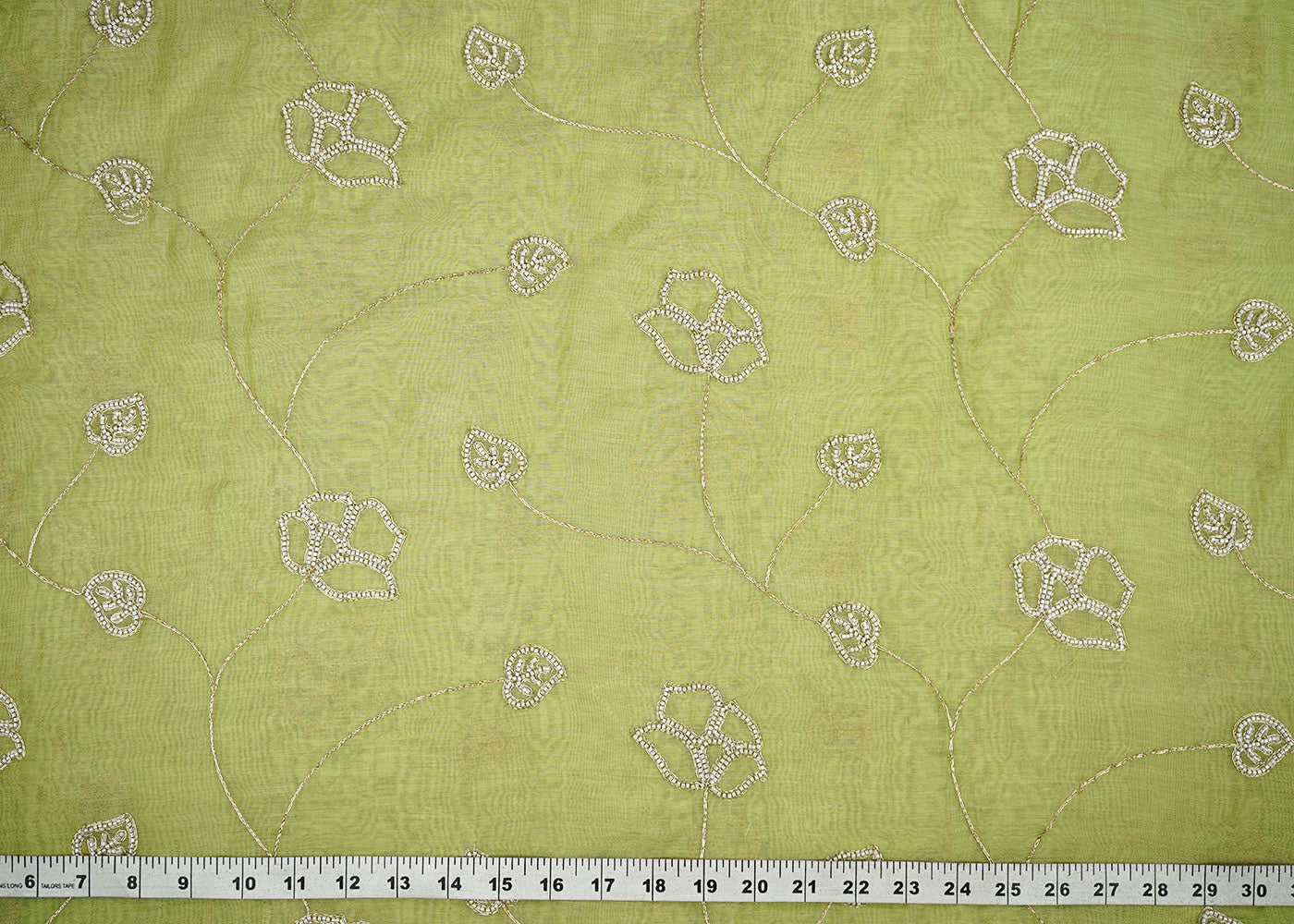 Pista Green Chanderi Fabric With All Over Floral Bead And Zari Work 22487