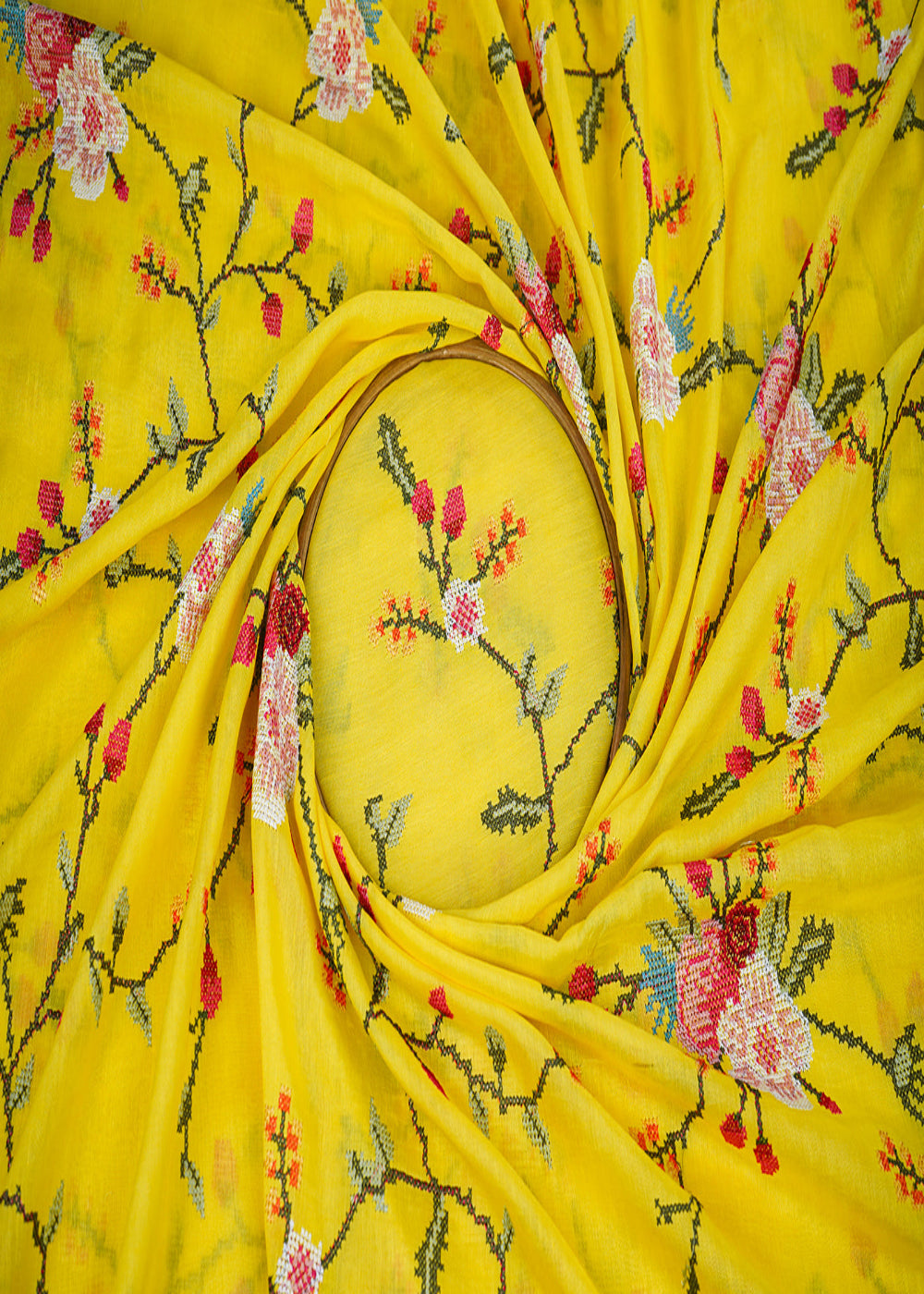 Yellow-Cotton-Linen-Fabric-With-All-Over-Multi-Color-Thread-Work-22491-close-view