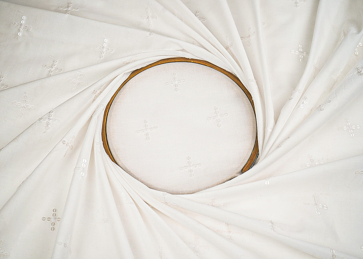 White Dyeable Cotton Fabric With Allover Zari, Sequins And Thread Work 22499