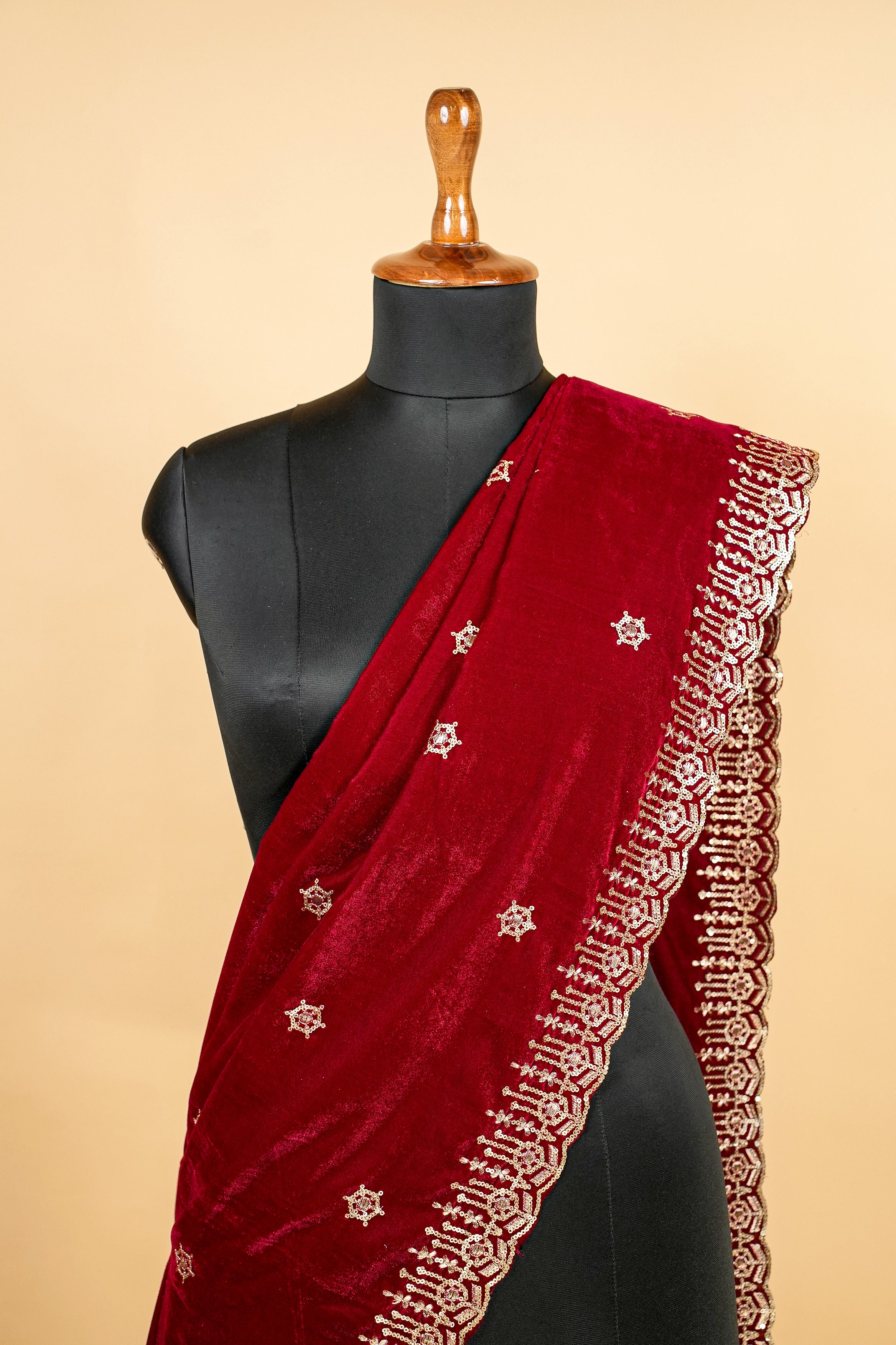 Maroon Dupatta with Zari and Sequins work with Border