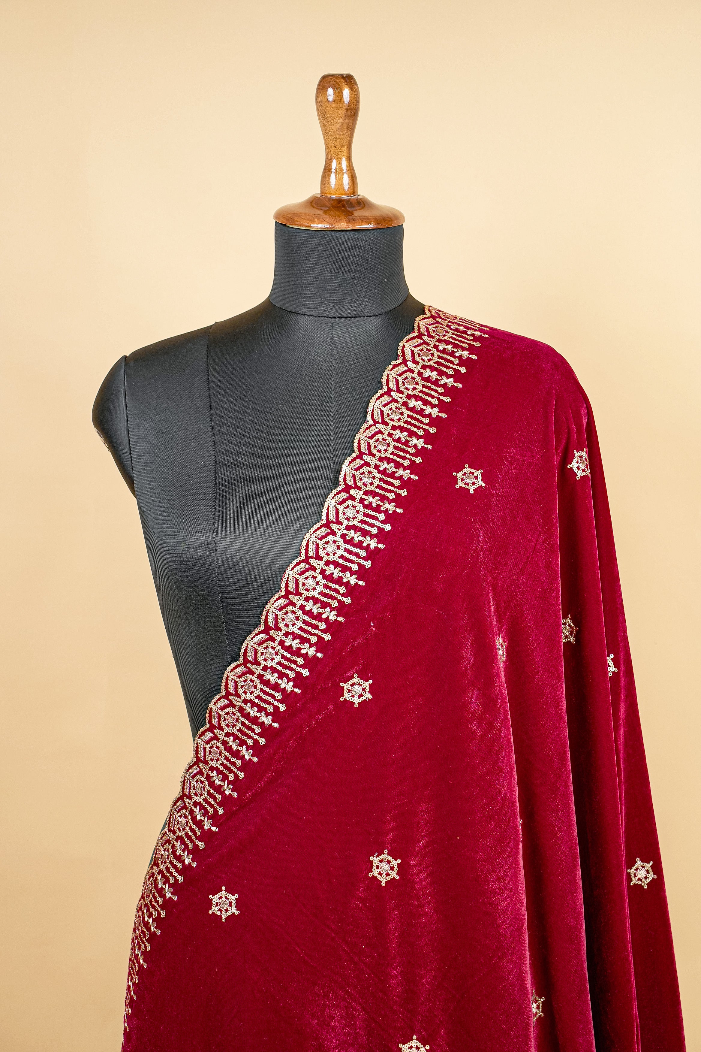 Maroon Dupatta with Zari and Sequins work with Border