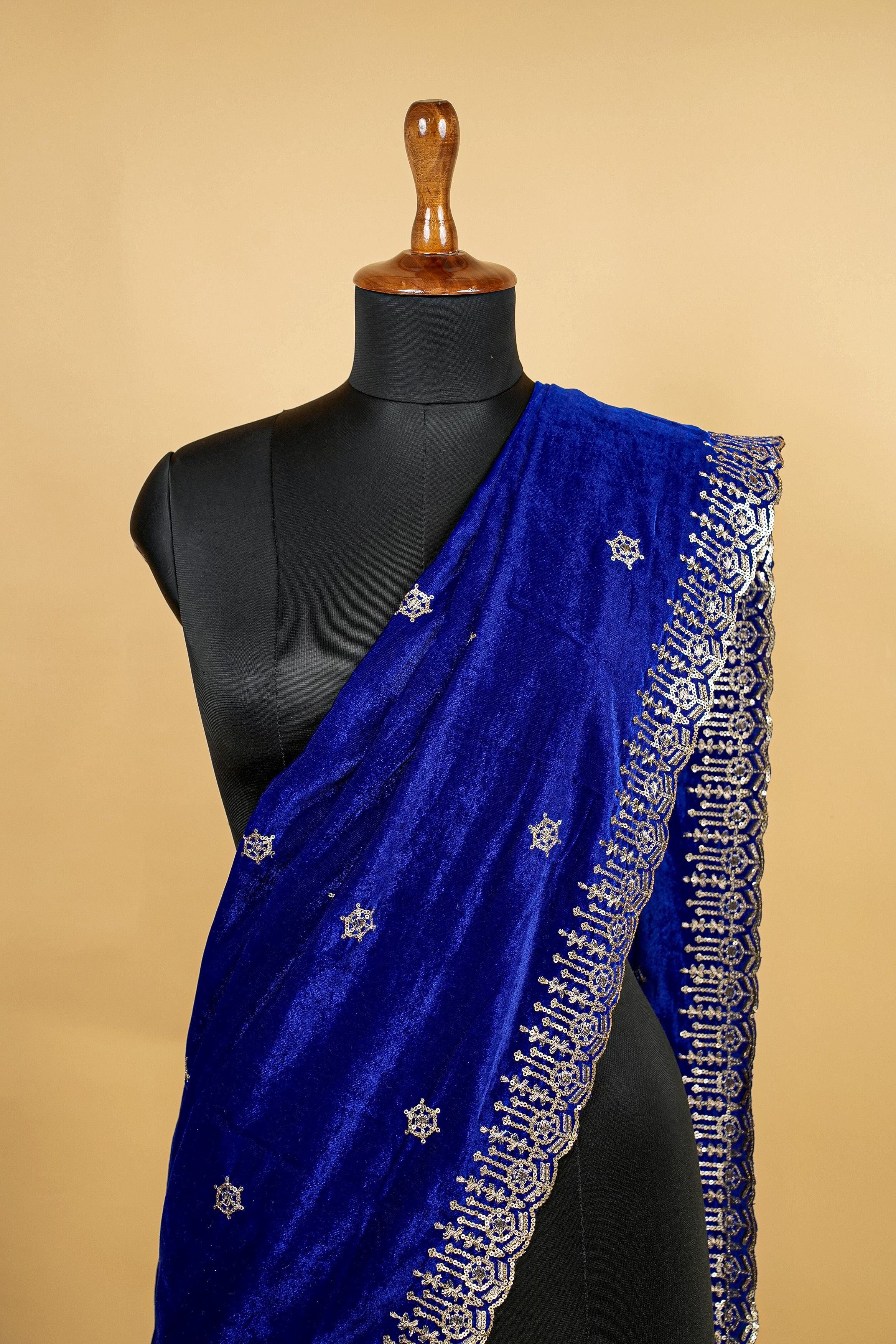 Royal Blue Dupatta with Zari and Sequins work with Border