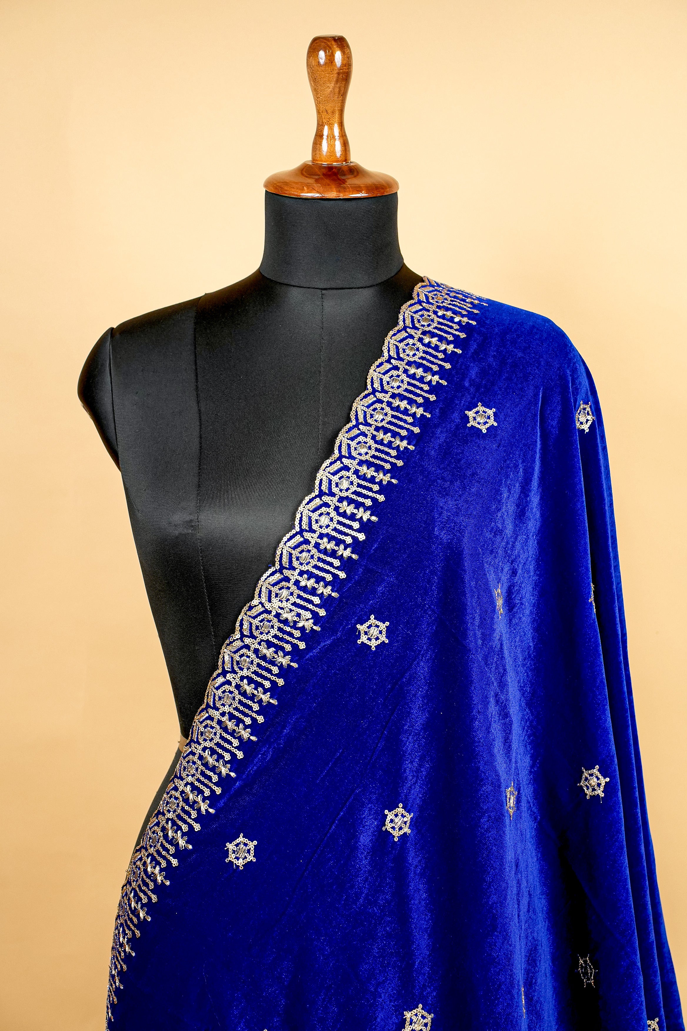 Royal Blue Dupatta with Zari and Sequins work with Border