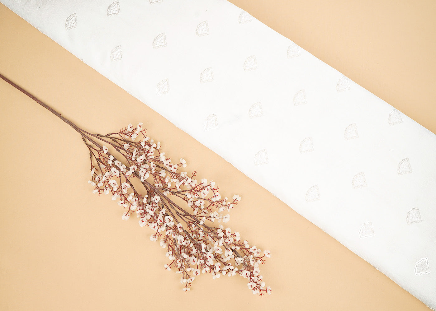 White Dyeable Cotton Fabric With Allover Zari, Sequins And Thread Work 22500