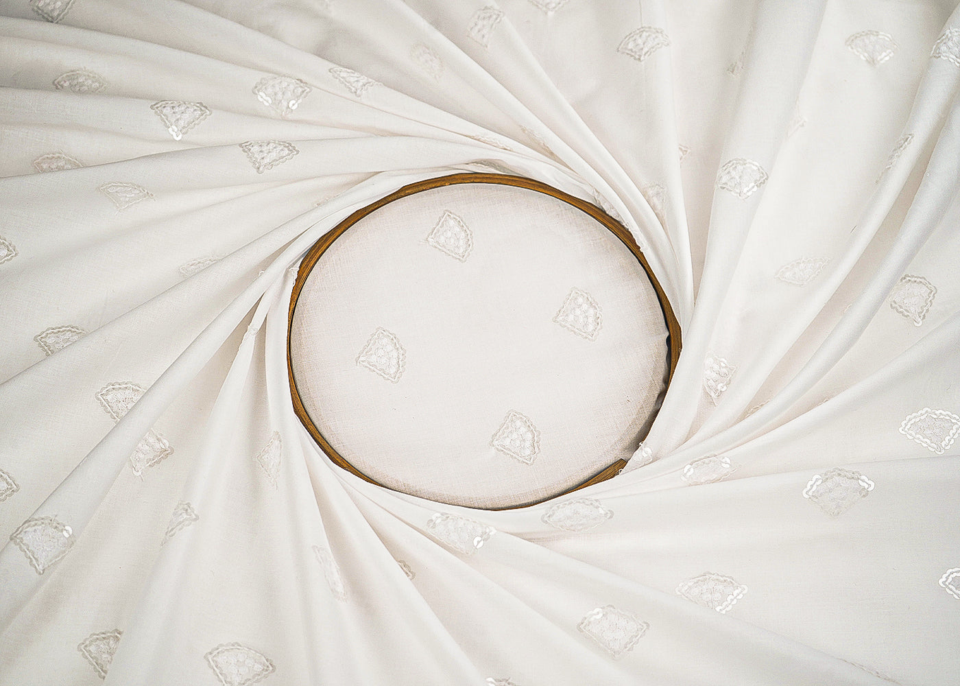 White Dyeable Cotton Fabric With Allover Zari, Sequins And Thread Work 22500