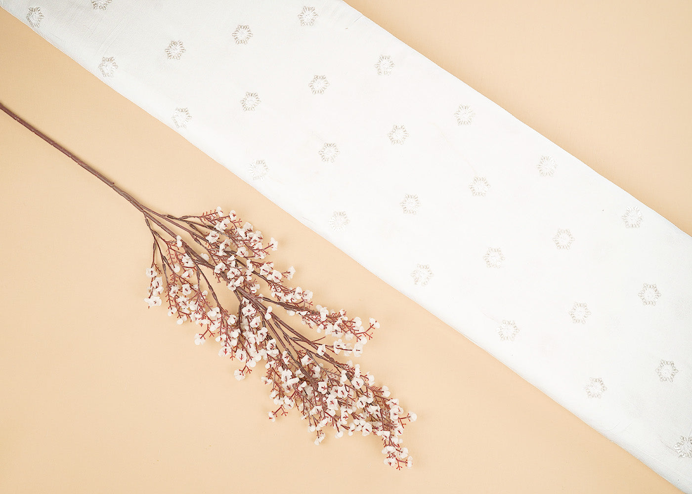 White Dyeable Cotton Fabric With Allover Zari, Sequins And Thread Work 22501