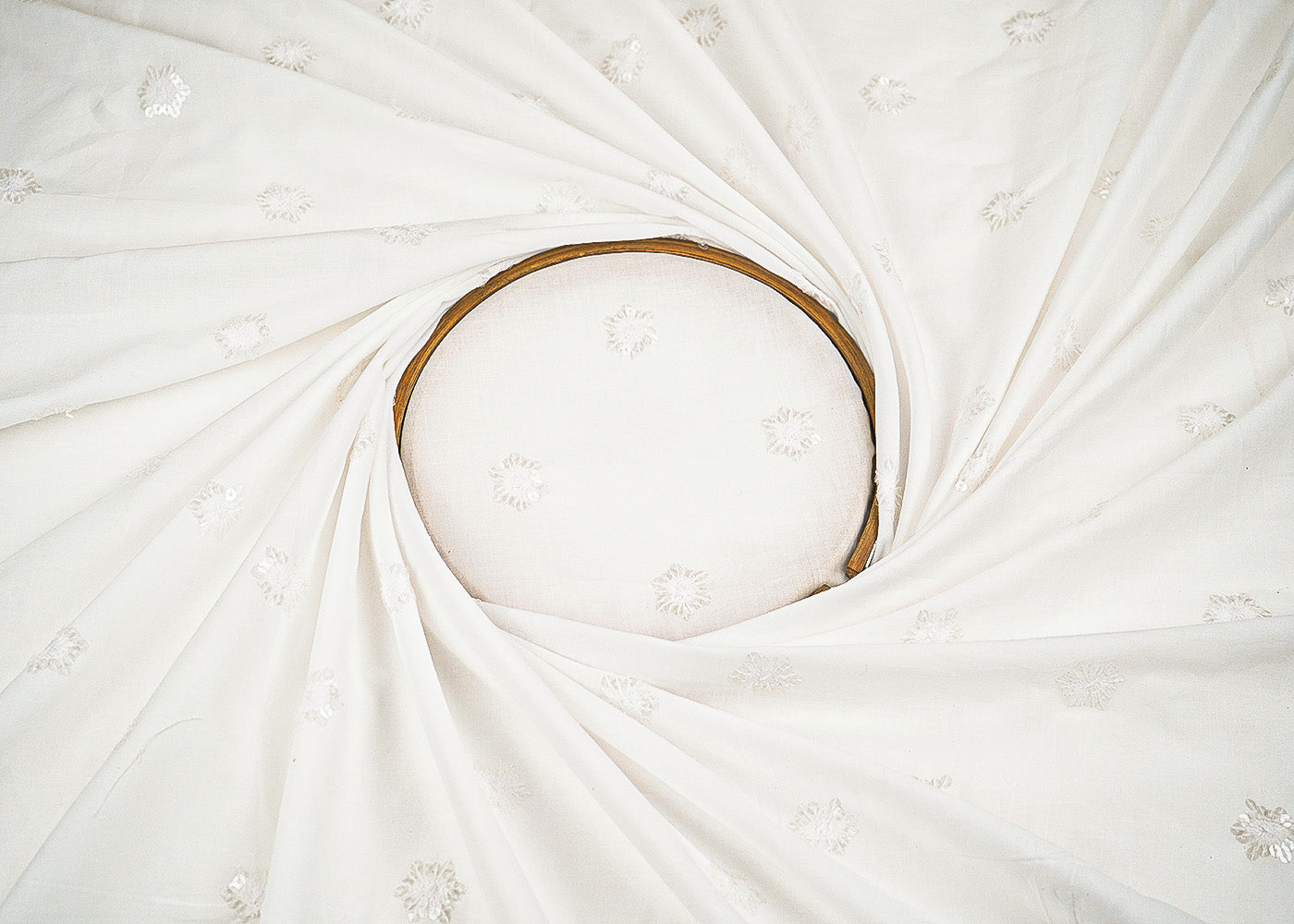 White Dyeable Cotton Fabric With Allover Zari, Sequins And Thread Work 22501