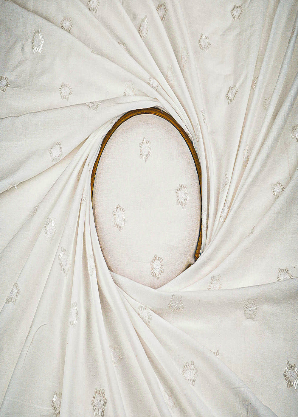 The Noor - White Dyeable Cotton Fabric With All Over Sequins And Thread Work | 22501