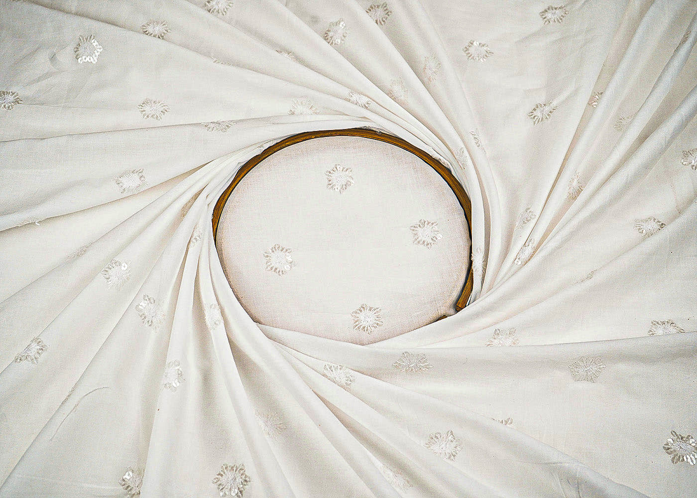The Noor - White Dyeable Cotton Fabric With All Over Sequins And Thread Work | 22501
