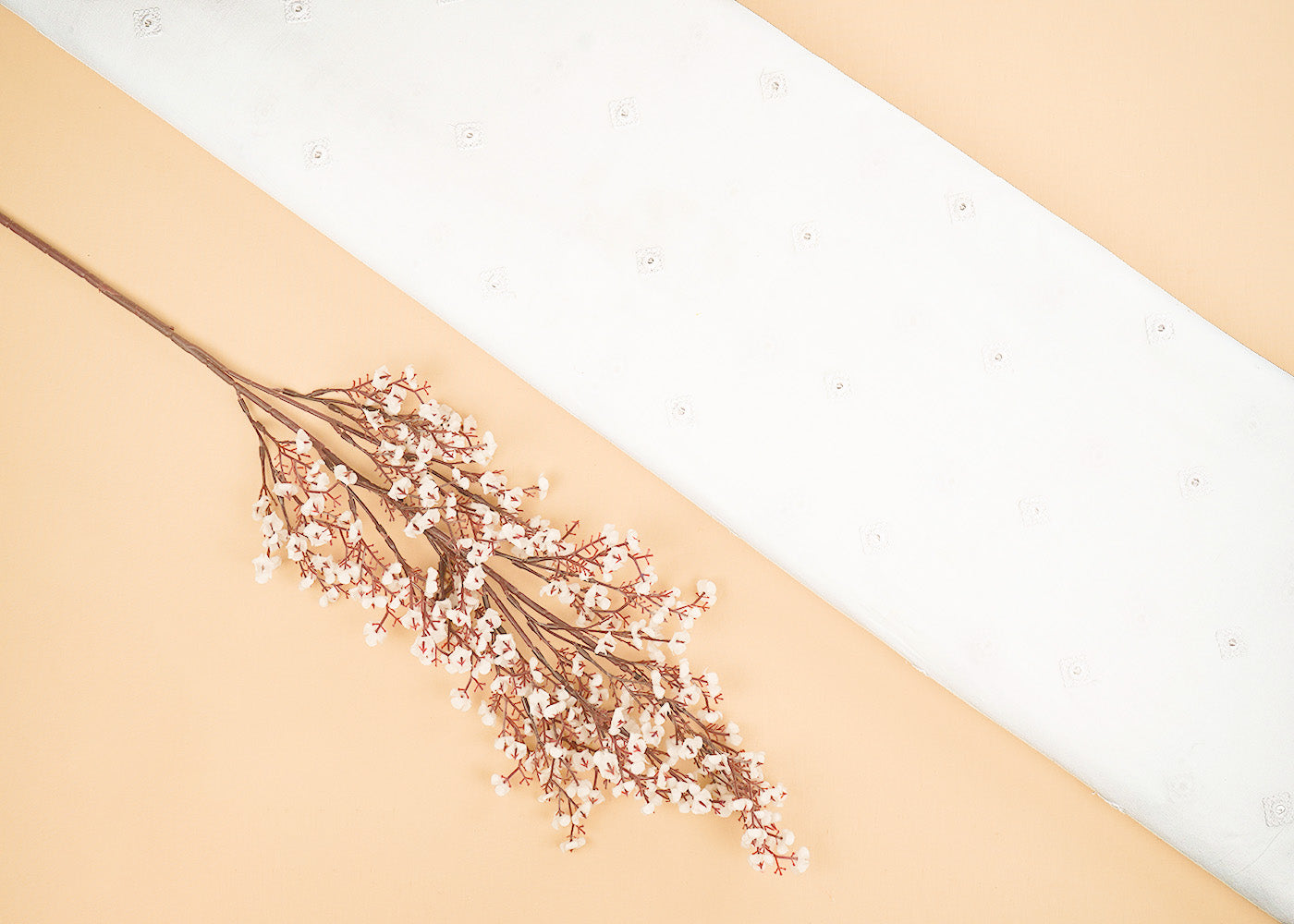 White Dyeable Cotton Fabric With Allover Zari, Sequins And Thread Work 22502