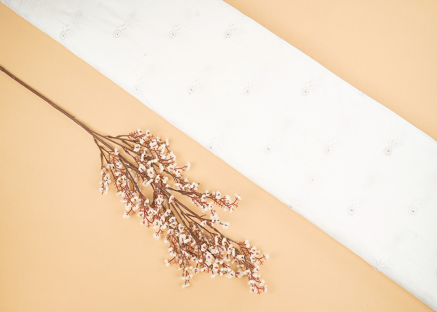 White Dyeable Cotton Fabric With Allover Zari, Sequins And Thread Work 22505