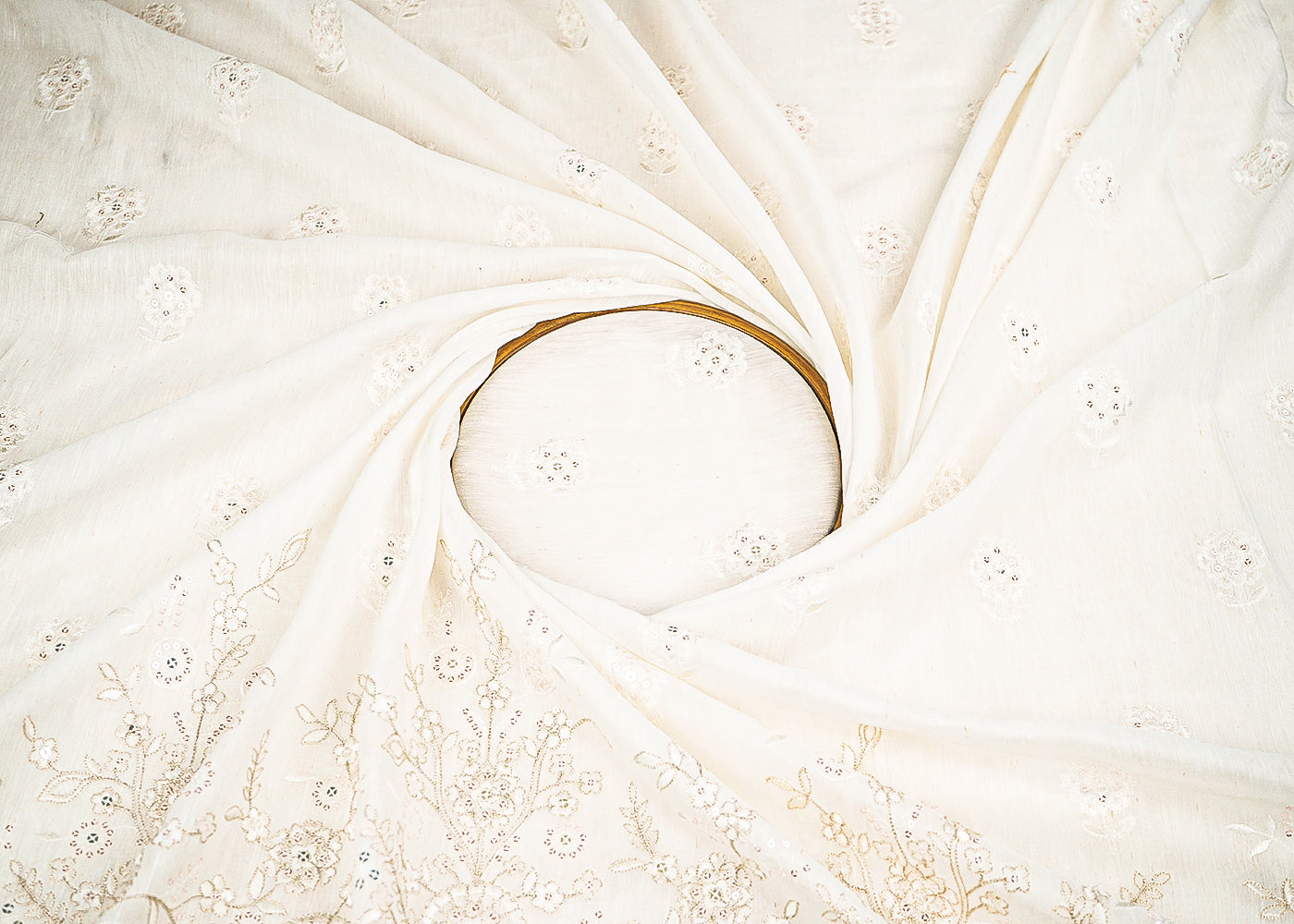 White-Dyeable-Linen-Silk-Fabric-With-Allover-Zari-Sequins-Thread-And-Faux-Mirror-Work-With-One-Side-Border-22508-close-view