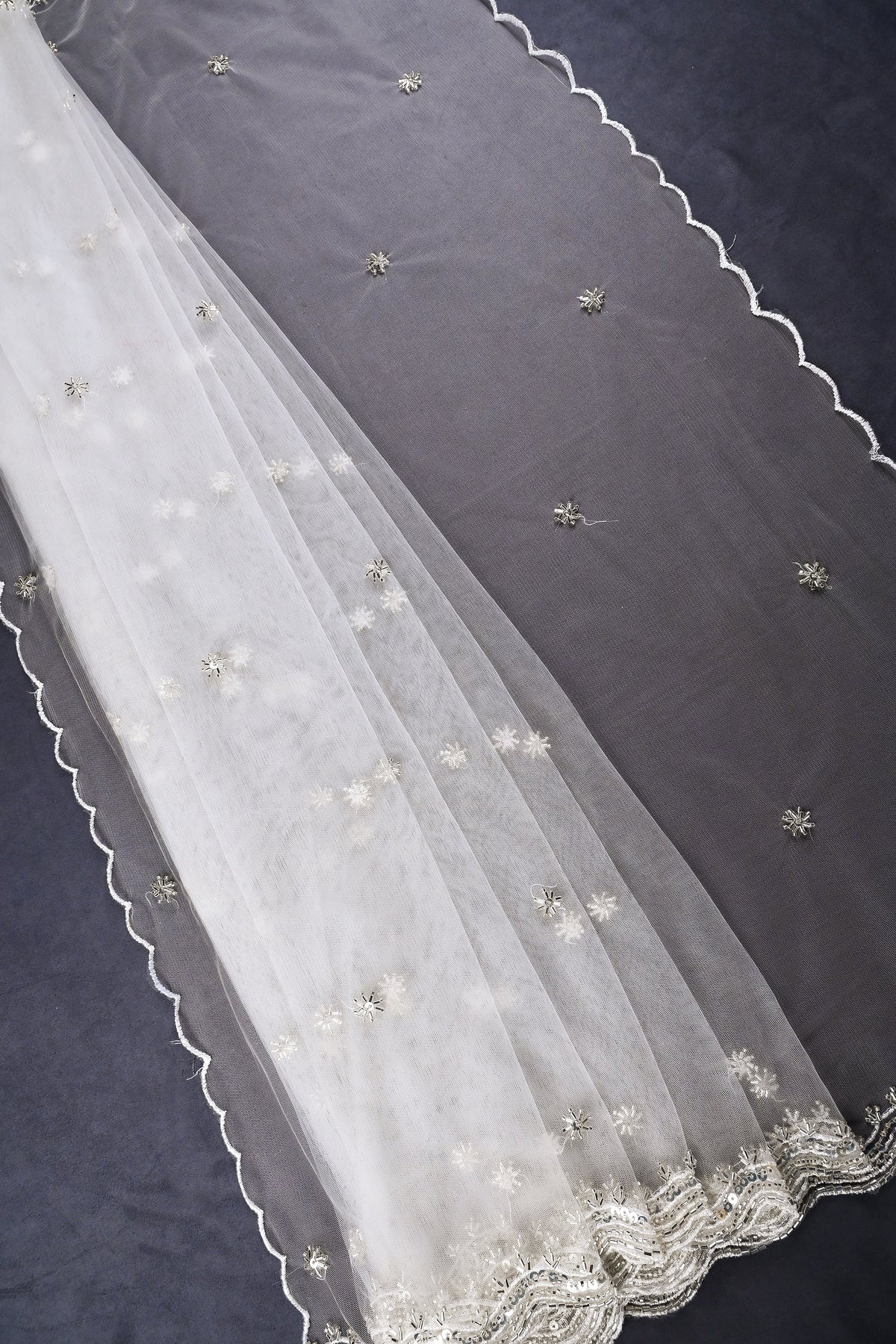 White Dyeable Net Dupatta All Over Silver Sequins And Katdana Work 22521