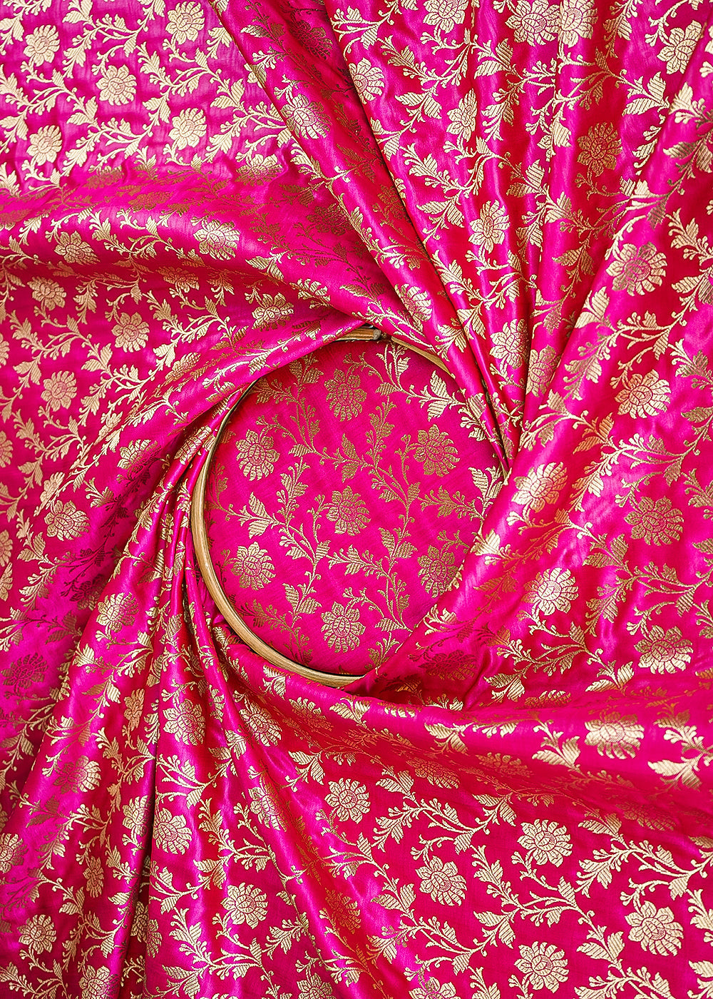 Rani-Pink-Banarasi-Brocade-Fabric-With-All-Over-Golden-Zari-Handloom-22546-close-view