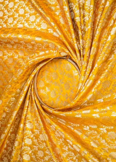 Mustard Banarasi Brocade Fabric With All Over Golden Zari Handloom 22549