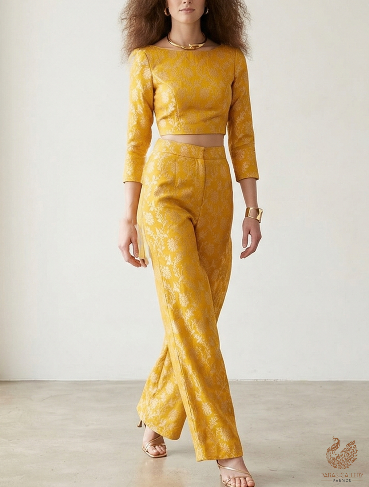 Mustard Banarasi Brocade Fabric With All Over Golden Zari Handloom 22549