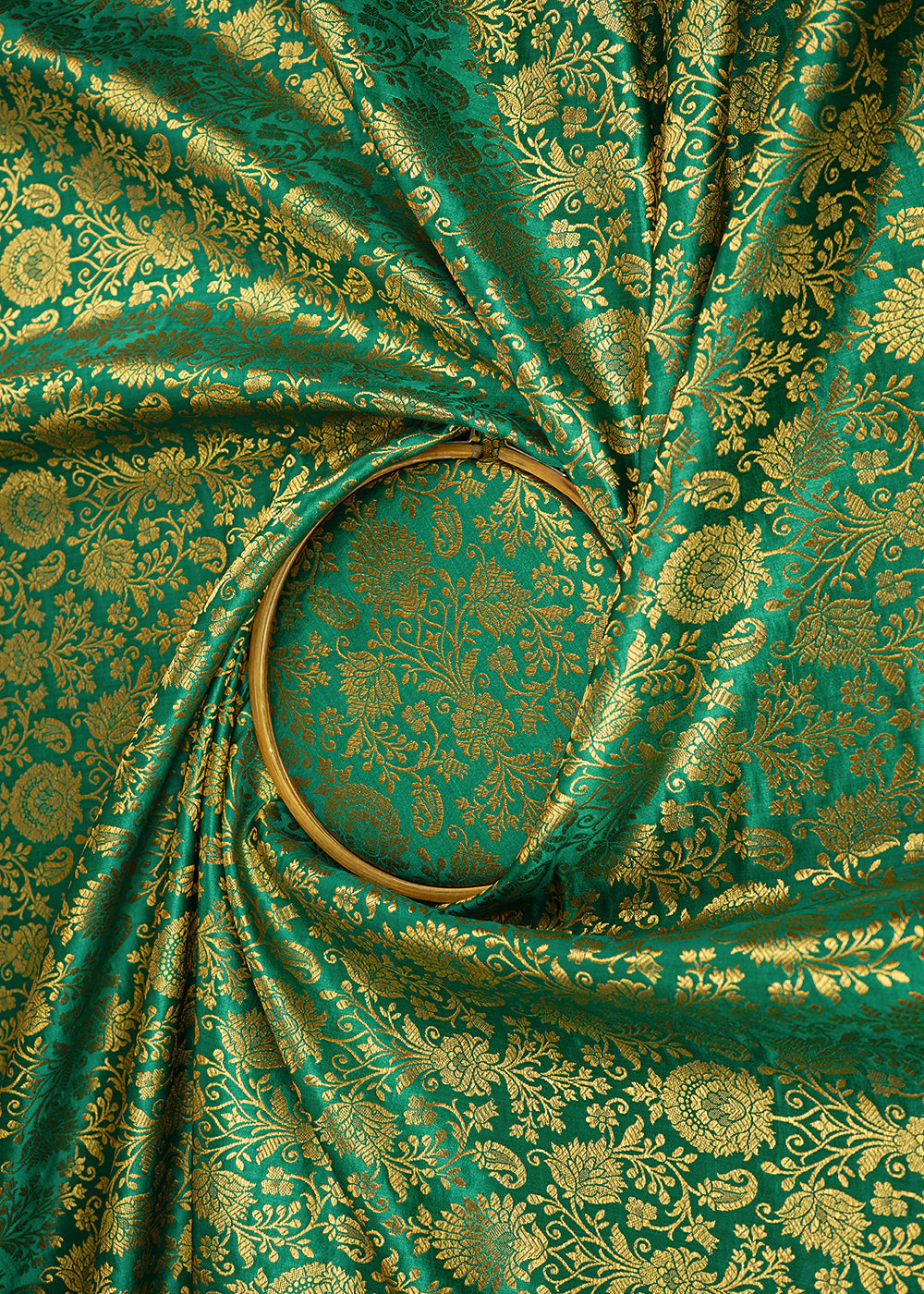 Teal-Green-Banarasi-Brocade-Fabric-With-All-Over-Golden-Zari-Handloom-22556-close-view