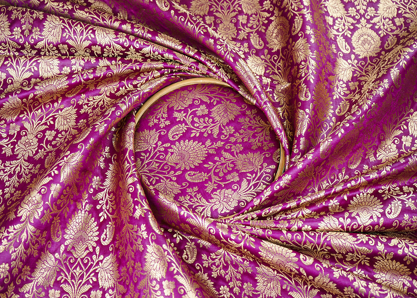 Purple Banarasi Brocade Fabric With All Over Golden Zari Handloom 22560