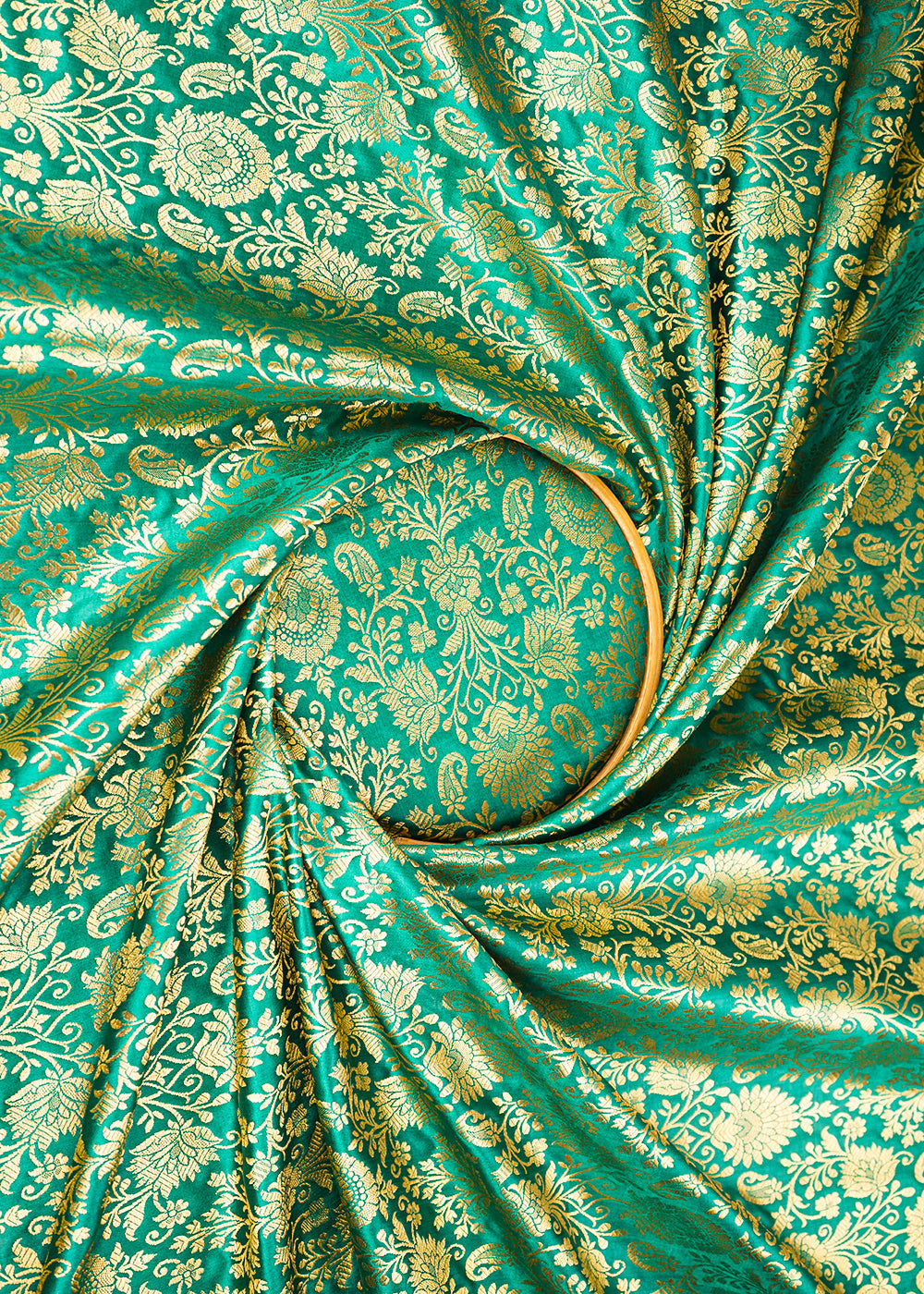 Rama-Green-Banarasi-Brocade-Fabric-With-All-Over-Golden-Zari-Handloom-22562-close-view