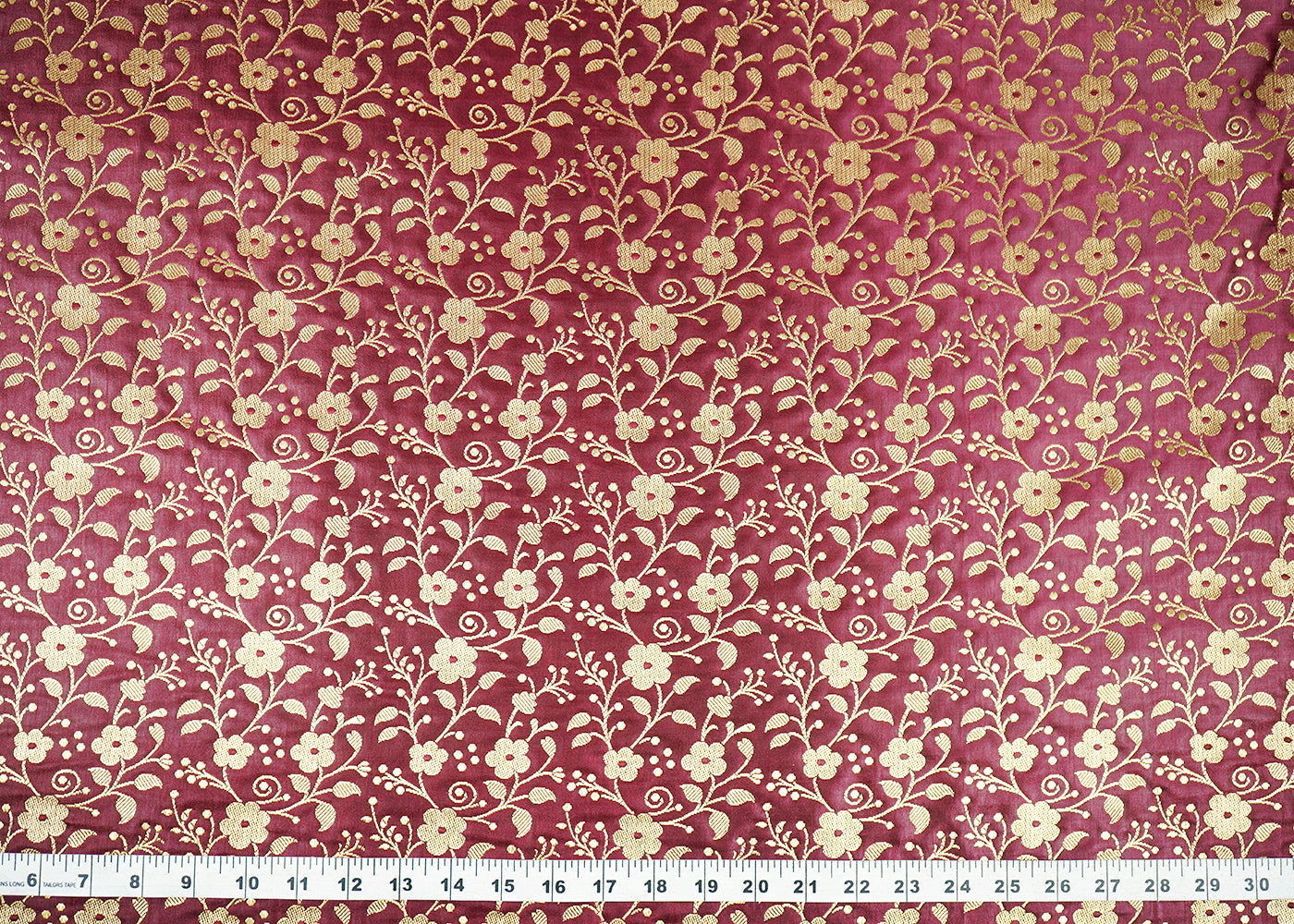Wine Banarasi Brocade Fabric With All Over Golden Zari Handloom 22567