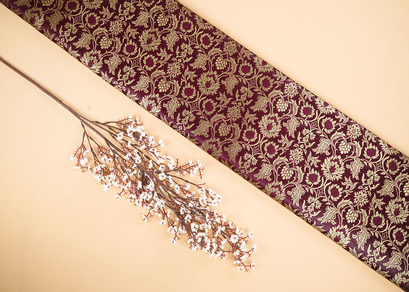 Wine-Banarasi-Brocade-Fabric-With-All-Over-Zari-Handloom-22572