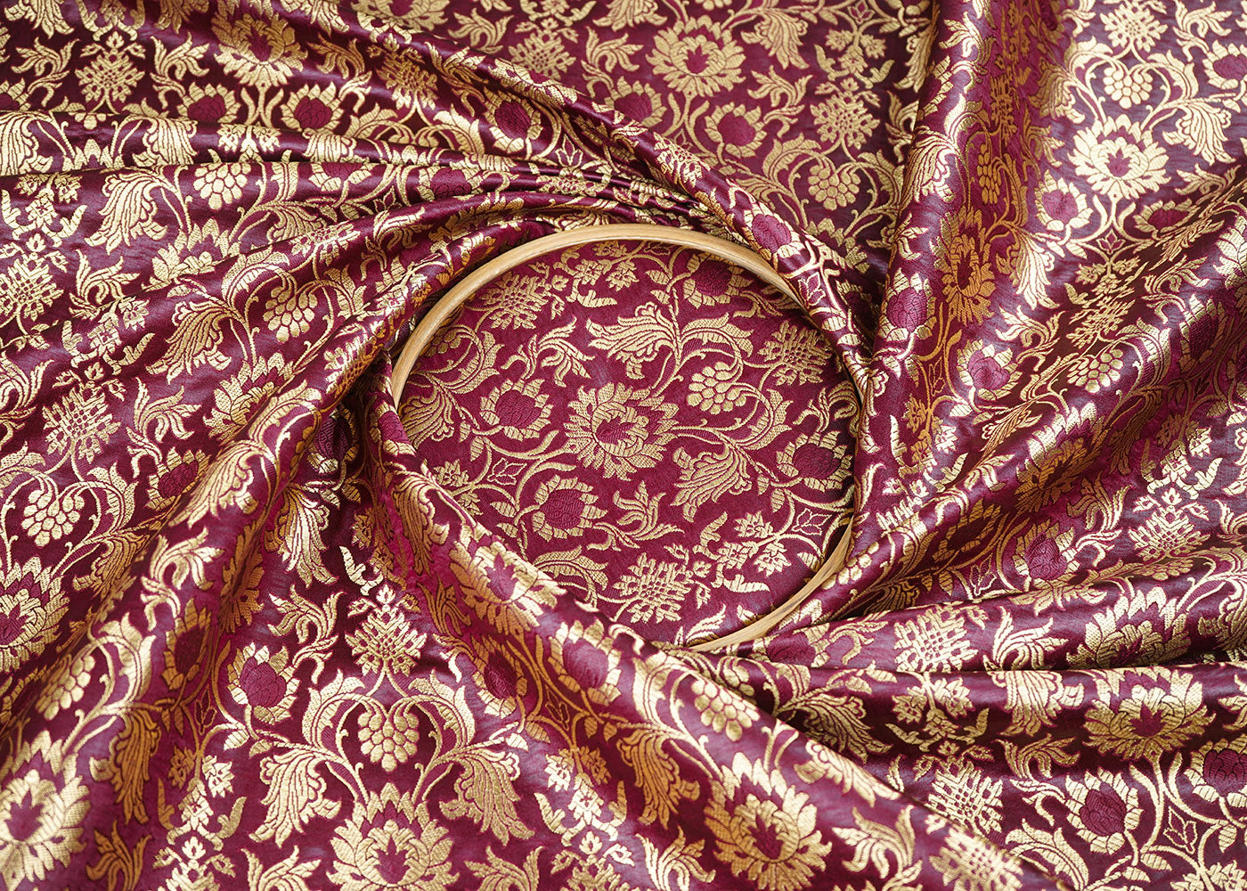 Wine-Banarasi-Brocade-Fabric-With-All-Over-Zari-Handloom-22572-close-view