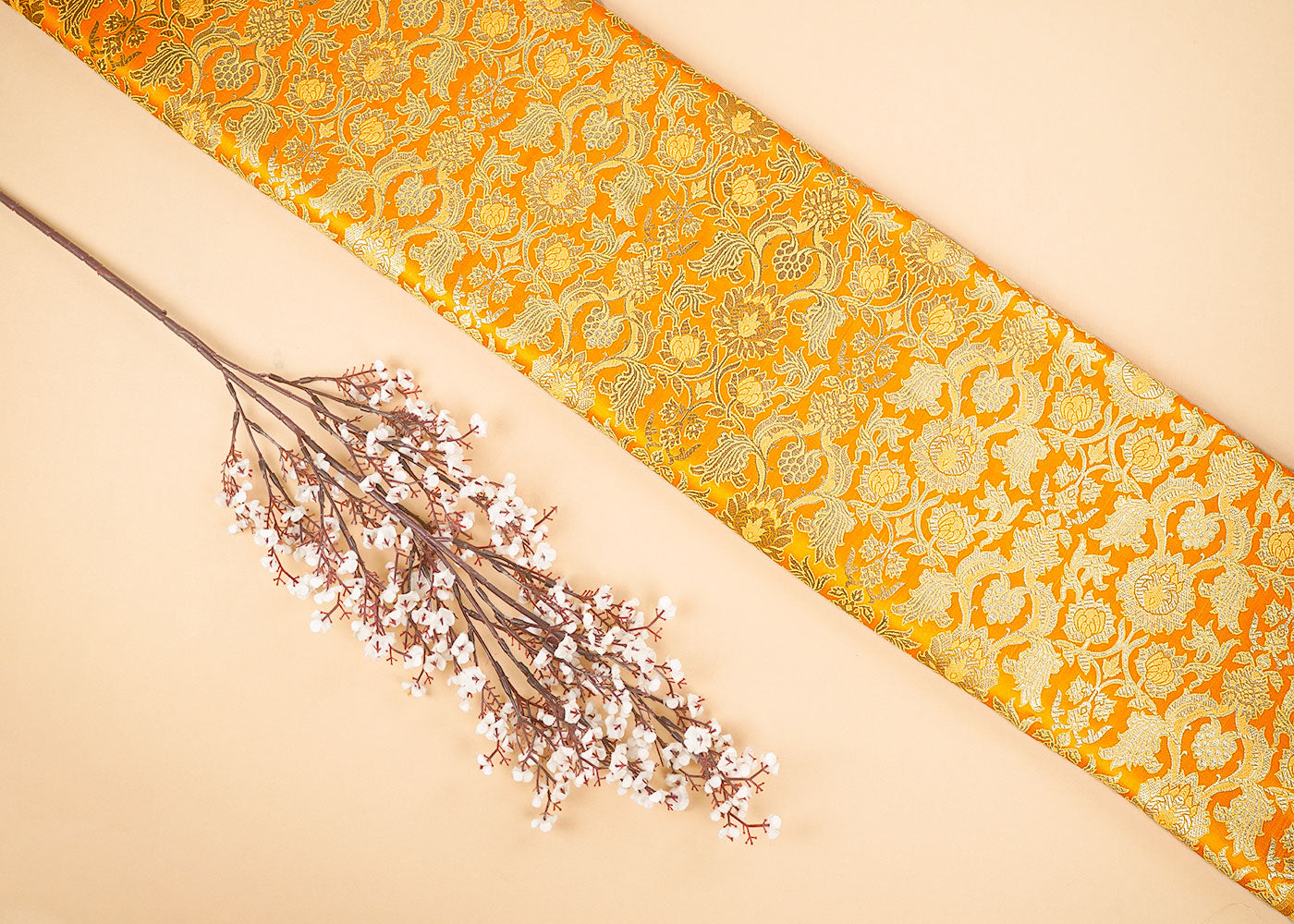 Mustard-Banarasi-Brocade-Fabric-With-All-Over-Zari-Handloom-22573