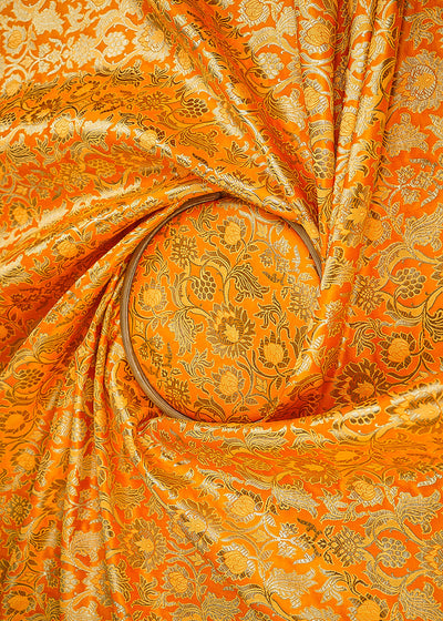 Mustard Banarasi Brocade Fabric With All Over Zari Handloom 22573