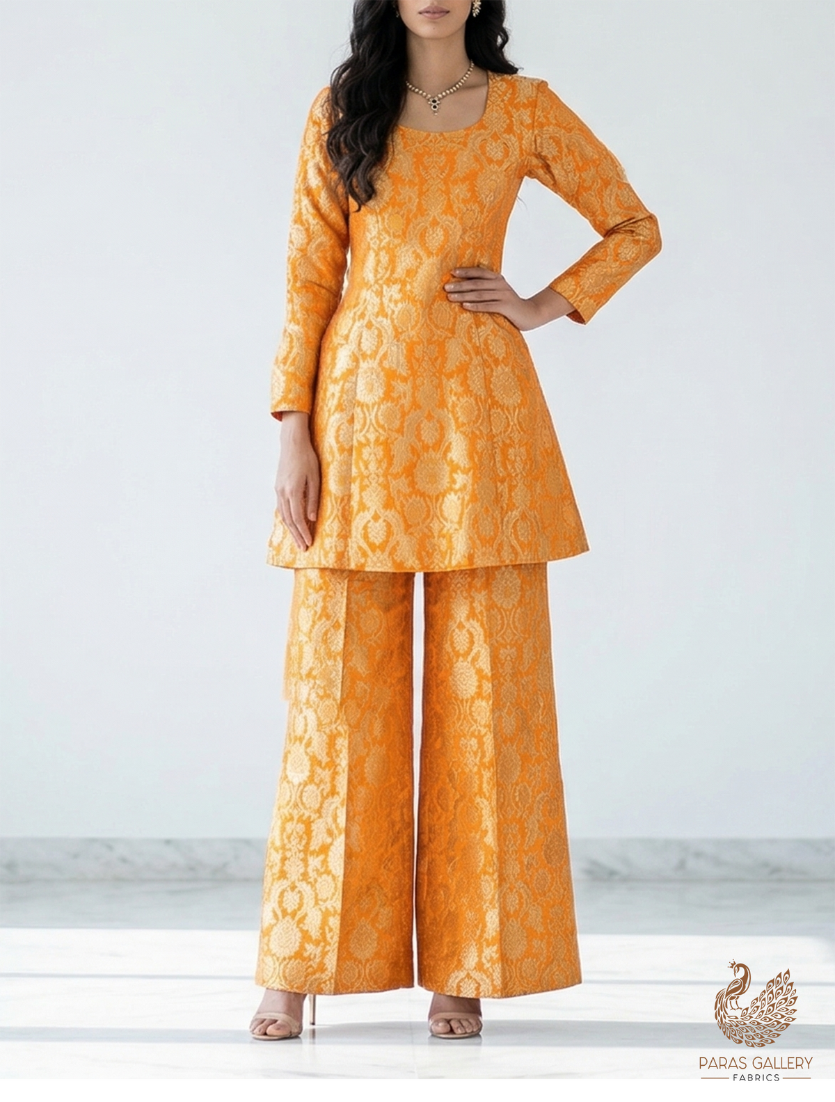 Mustard Banarasi Brocade Fabric With All Over Zari Handloom 22573