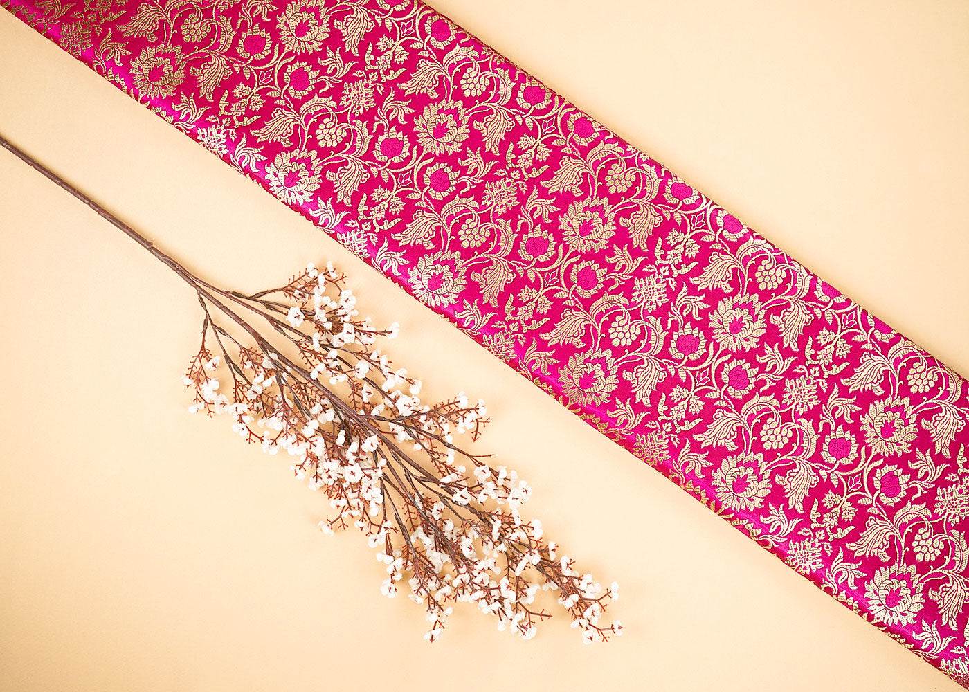 Rani-Pink-Banarasi-Brocade-Fabric-With-All-Over-Zari-Handloom-22575