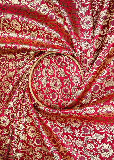 Maroon Banarasi Brocade Fabric With All Over Zari Handloom 22577