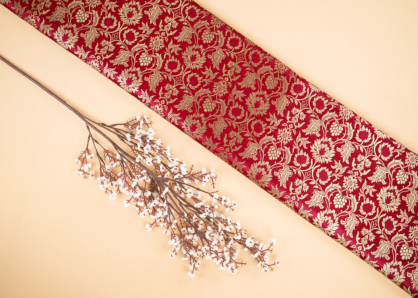 Burgundy-Banarasi-Brocade-Fabric-With-All-Over-Zari-Handloom-22578