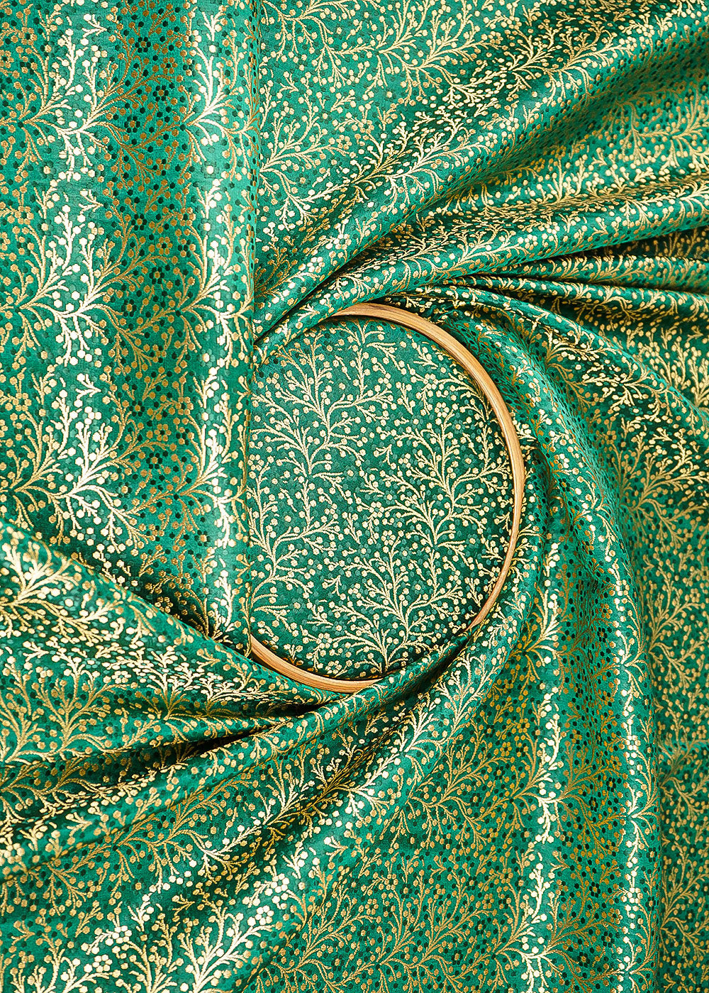 Bottle-Green-Banarasi-Brocade-Fabric-With-All-Over-Zari-Handloom-22580-close-view
