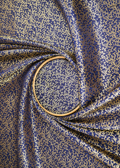 Navy Blue Banarasi Brocade Fabric With All Over Zari Handloom 22581