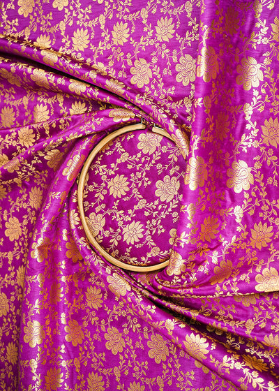 Purple Banarasi Brocade Fabric With All Over Zari Handloom 22583