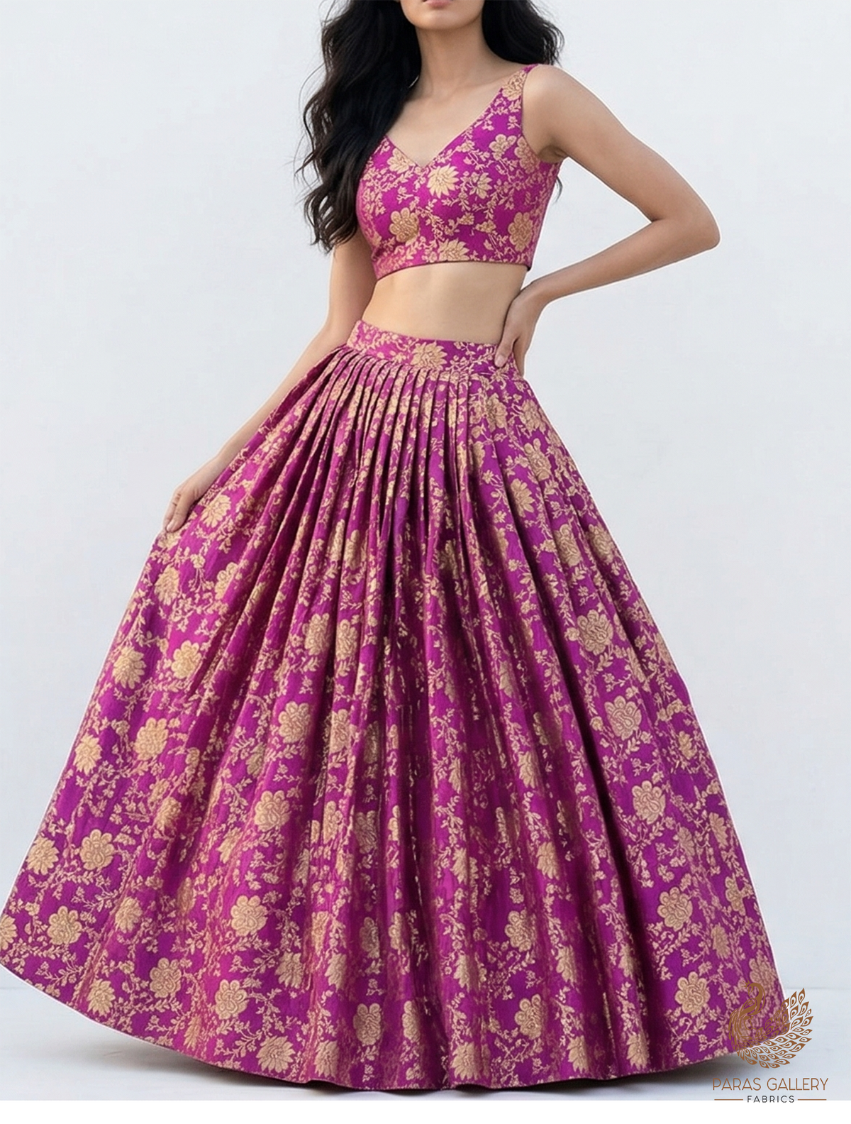 Purple Banarasi Brocade Fabric With All Over Zari Handloom 22583