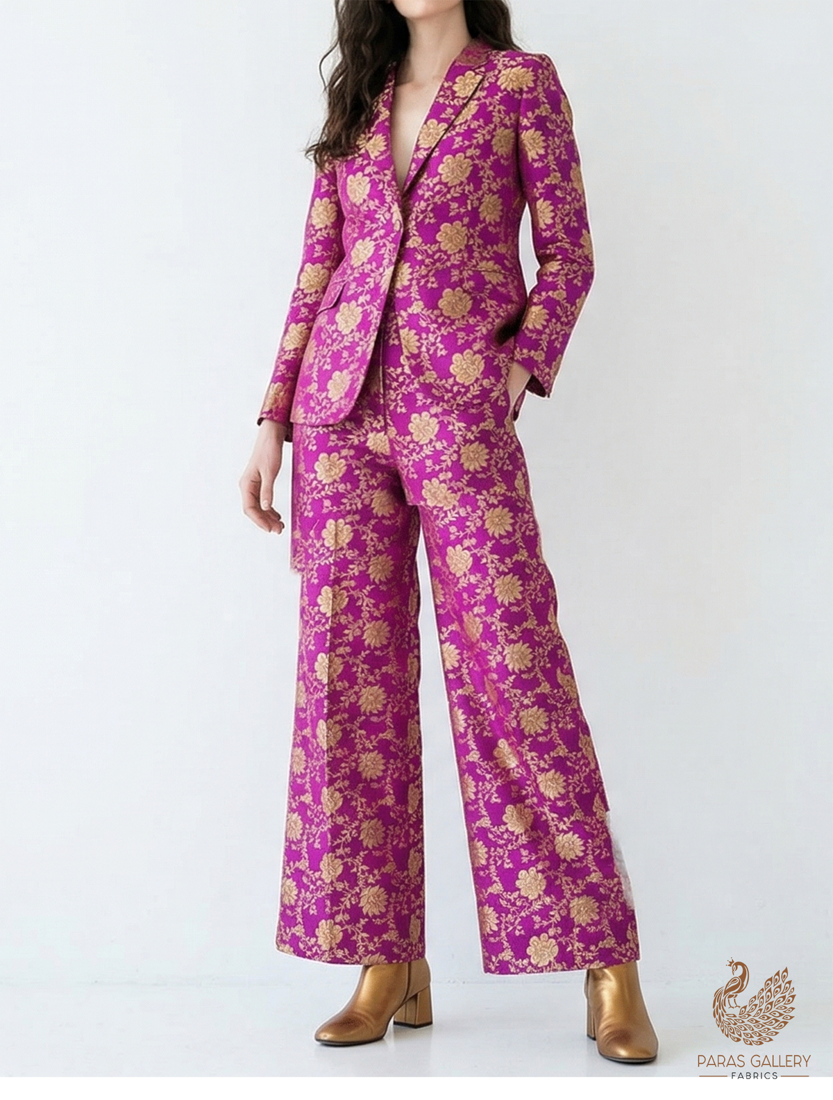 Purple Banarasi Brocade Fabric With All Over Zari Handloom 22583