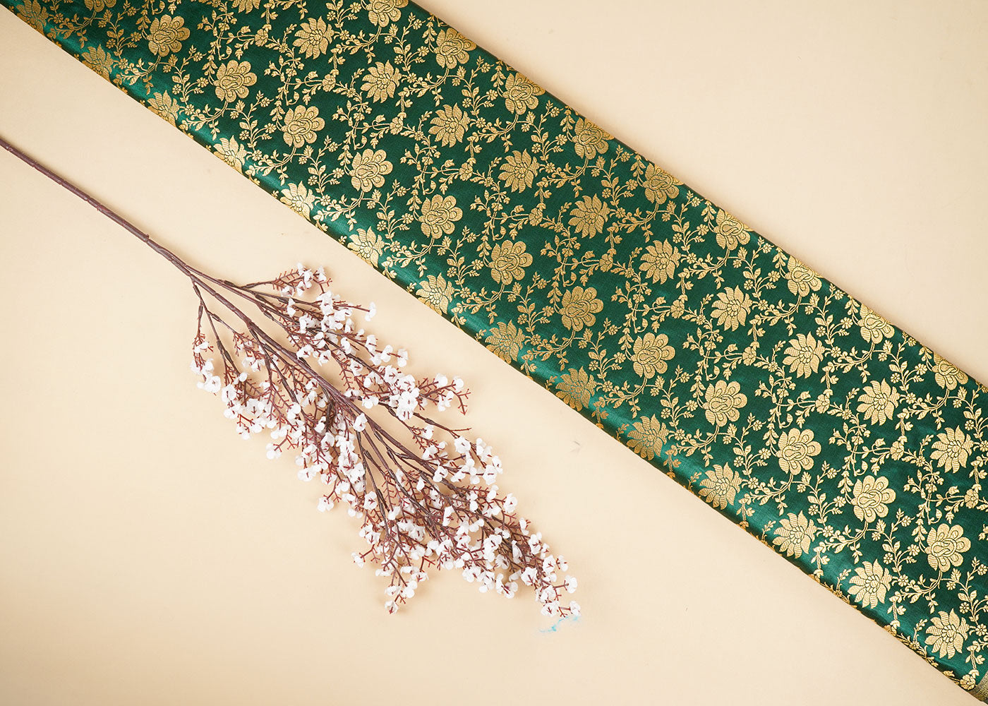 Bottle-Green-Banarasi-Brocade-Fabric-With-All-Over-Zari-Handloom-22585