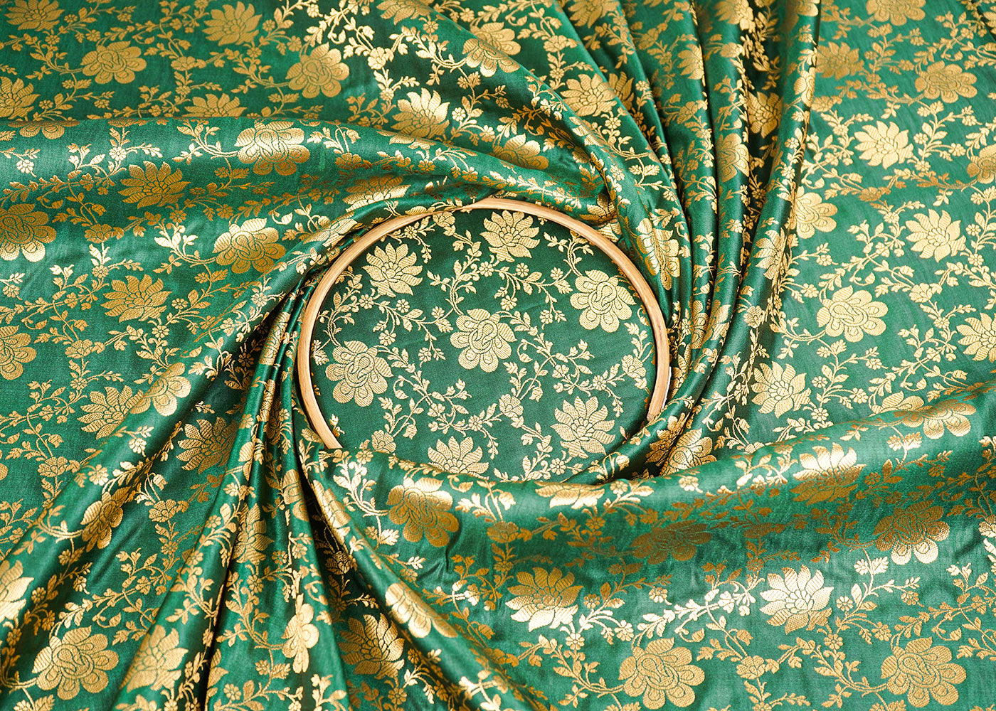 Bottle-Green-Banarasi-Brocade-Fabric-With-All-Over-Zari-Handloom-22585-close-view