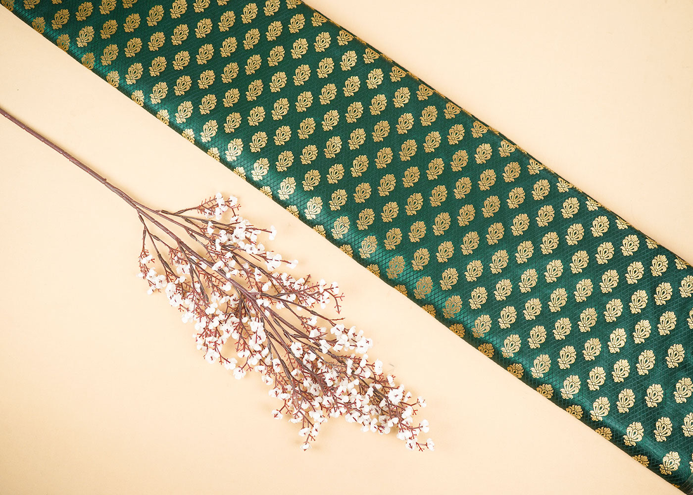 Bottle-Green-Banarasi-Brocade-Fabric-With-All-Over-Zari-Handloom-22586